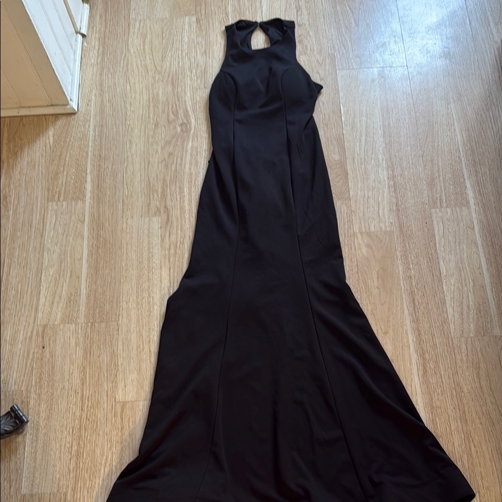 Sequin Hearts Black Crisscross Backless Bodycon Long Dress Size 7